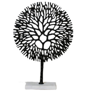 Abstract Coral Tree Sculpture – Antique Black with Marble Base