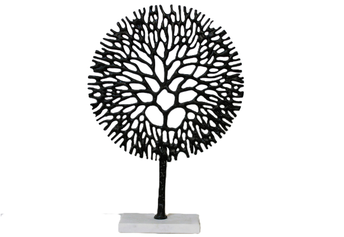 Abstract Coral Tree Sculpture – Antique Black with Marble Base