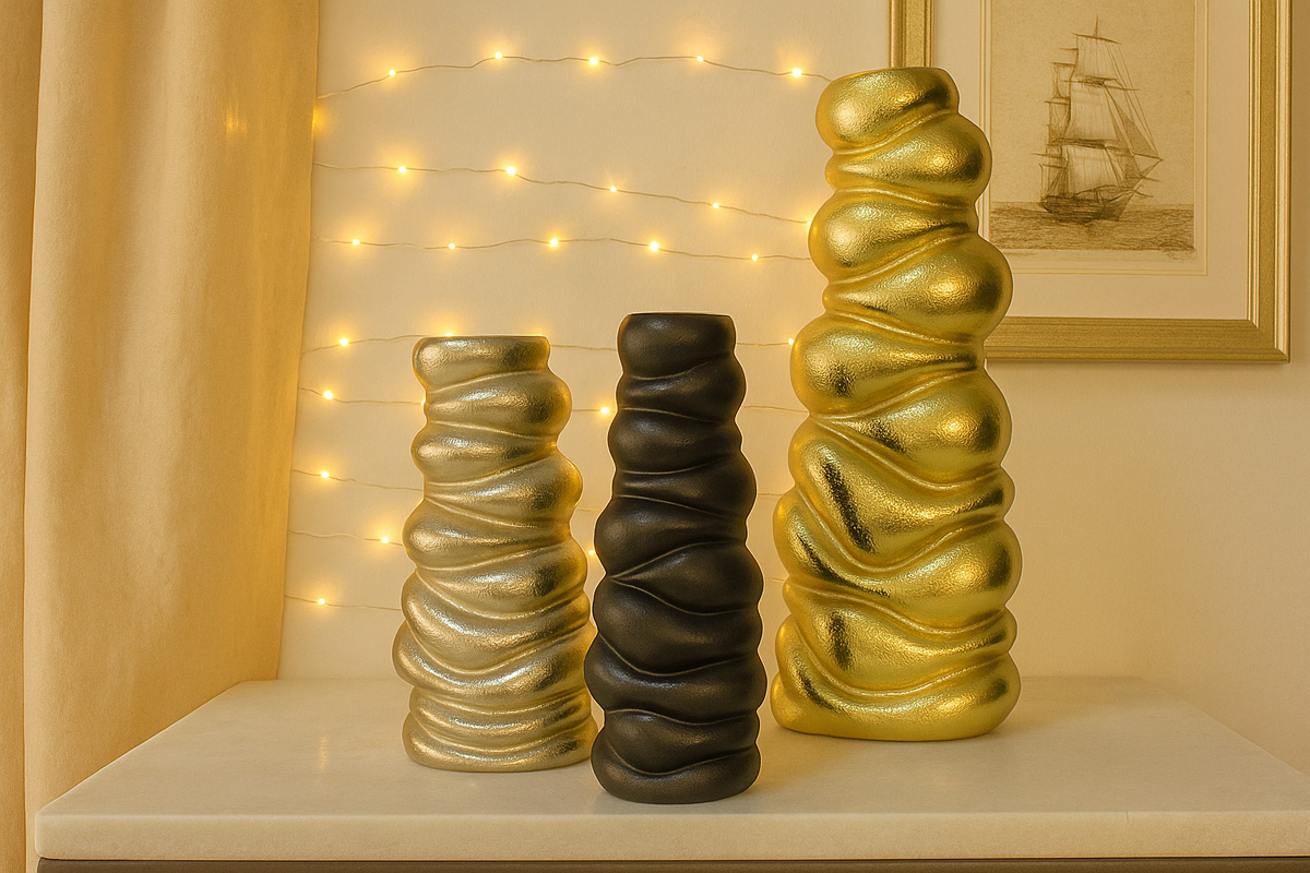 Ripple Vases Gold ripple vase- tall Silver ripple vase- medium Black ripple vase- small - Image 2