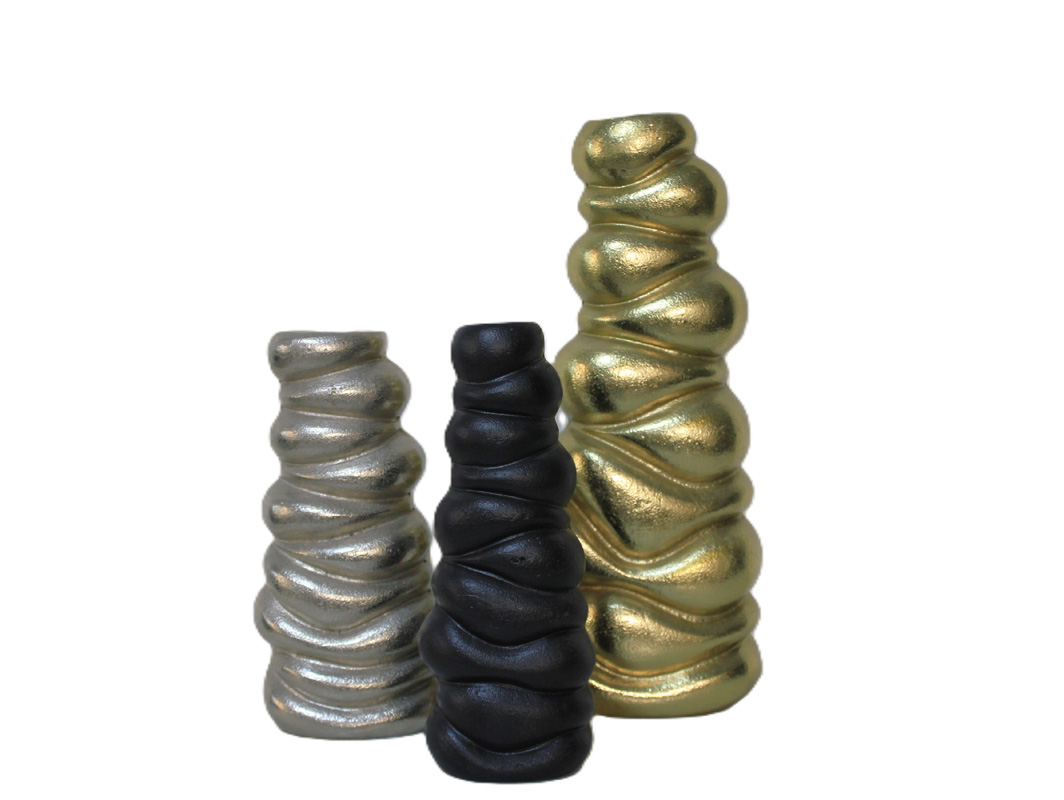 Ripple Vases Gold ripple vase- tall Silver ripple vase- medium Black ripple vase- small