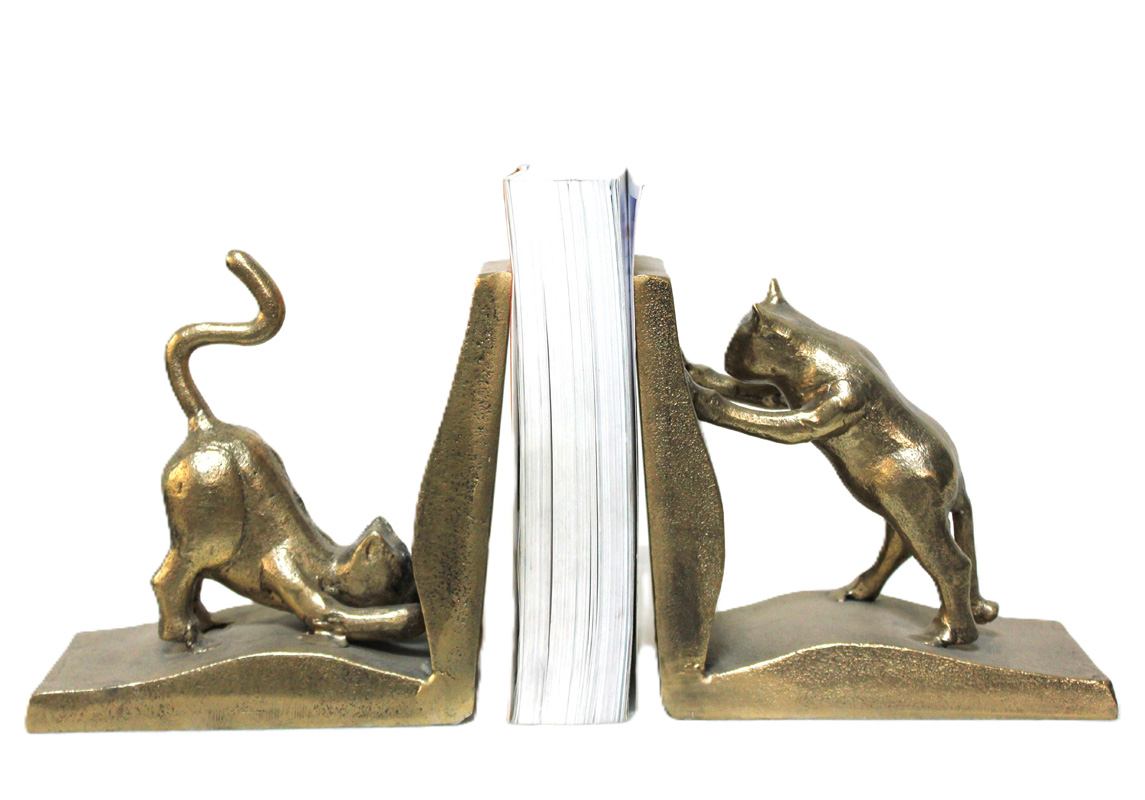 Whisker Watch – Antique Gold Cat Bookends